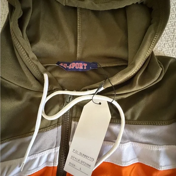 AQ Sports Women's Poly Stripe Zip Front Hoodie with Orange and Withe Stripes - Picture 7 of 11